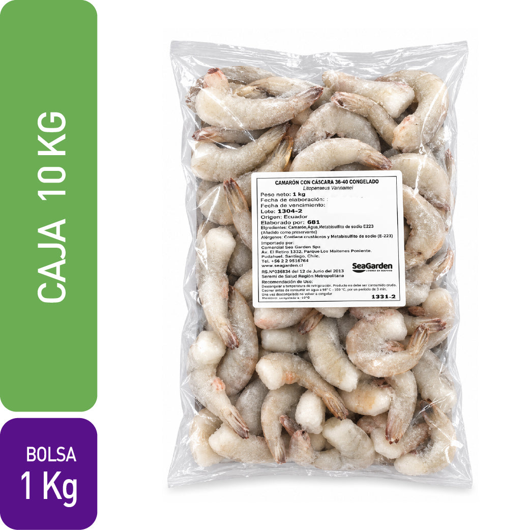 Camarón Ecuatoriano 36/40 Crudo con Cáscara | Caja 10 x 1 Kg