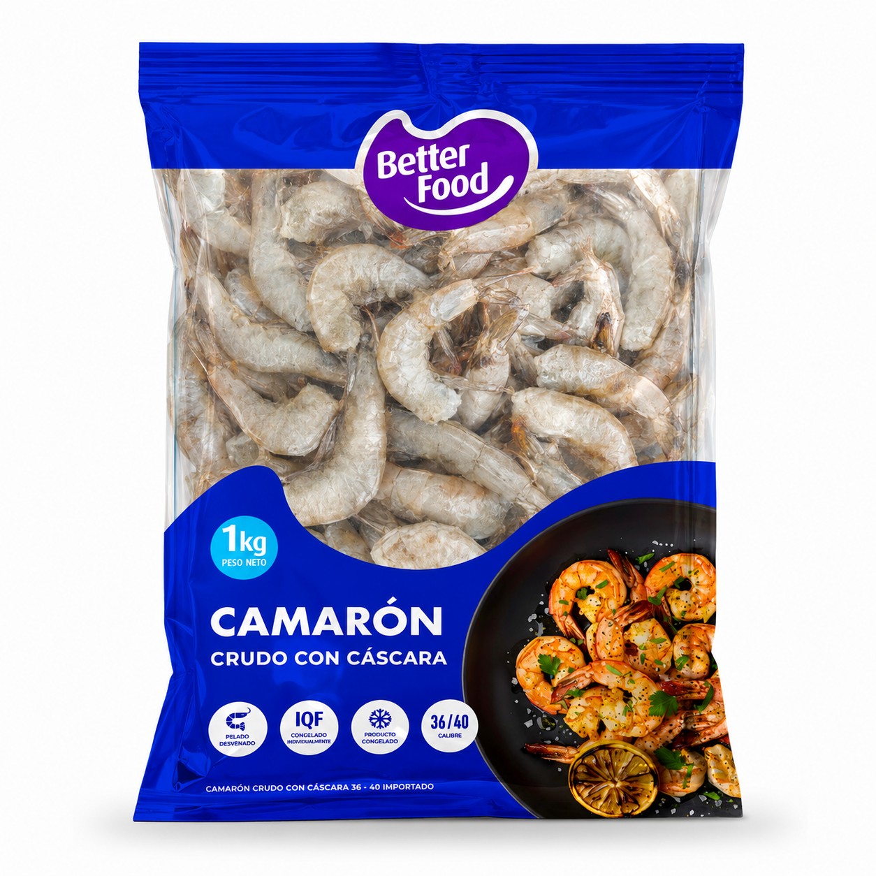 Camarón 36/40 Crudo C/Cáscara Better Food | Caja 5 × 1 Kg