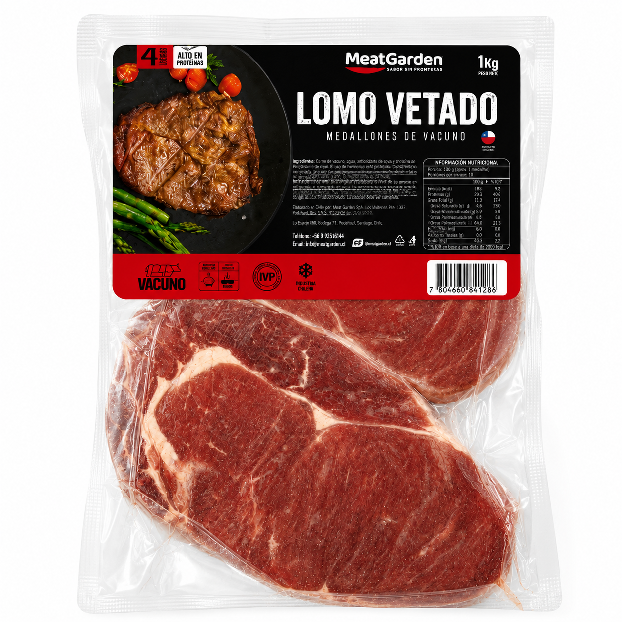 Lomo Vetado, 4 porciones de 250 g | Caja 6 kg