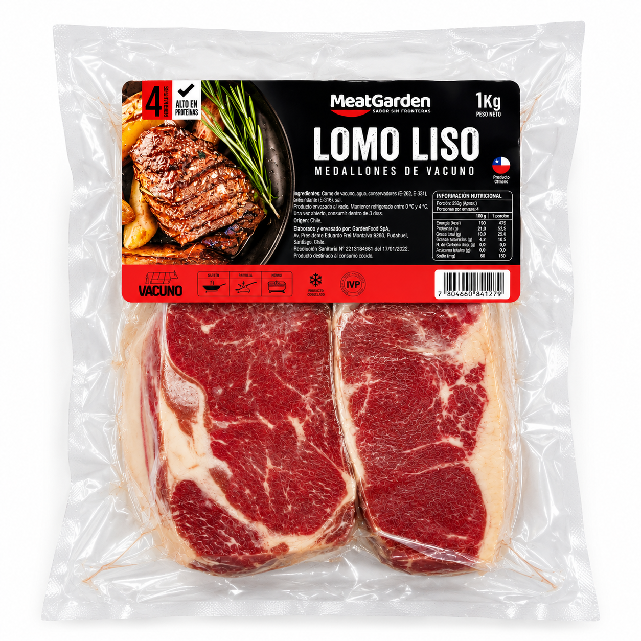 Lomo liso, 4 bifes de 250 g | Caja 6 kg